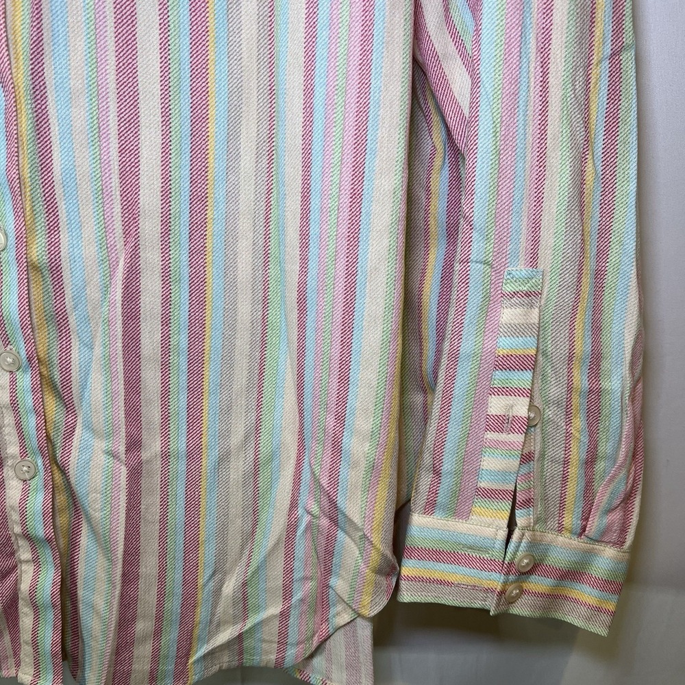 Torrid Sz 0 Shirt Rainbow Colorful Striped Button Down Spring Easter Long Sleeve - Picture 2 of 6